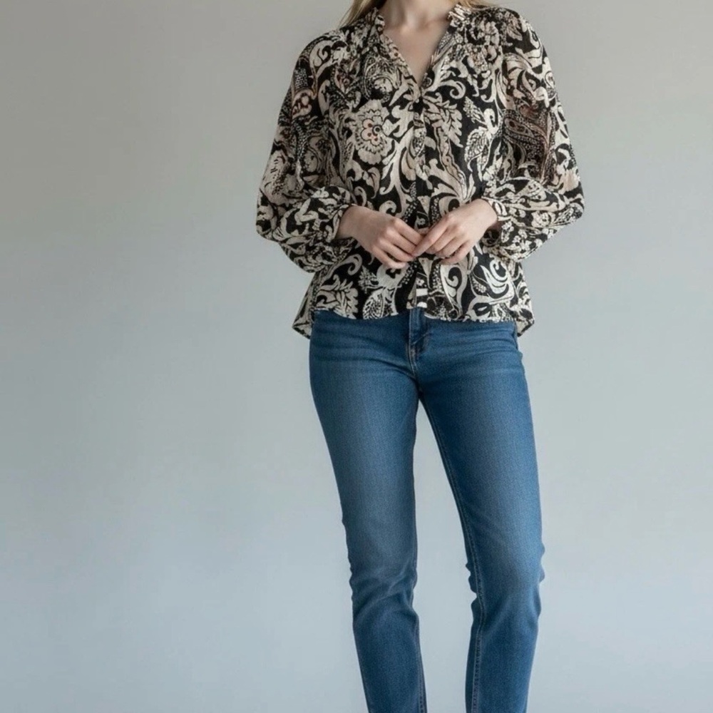 Zara Black and Cream Paisley Blouse